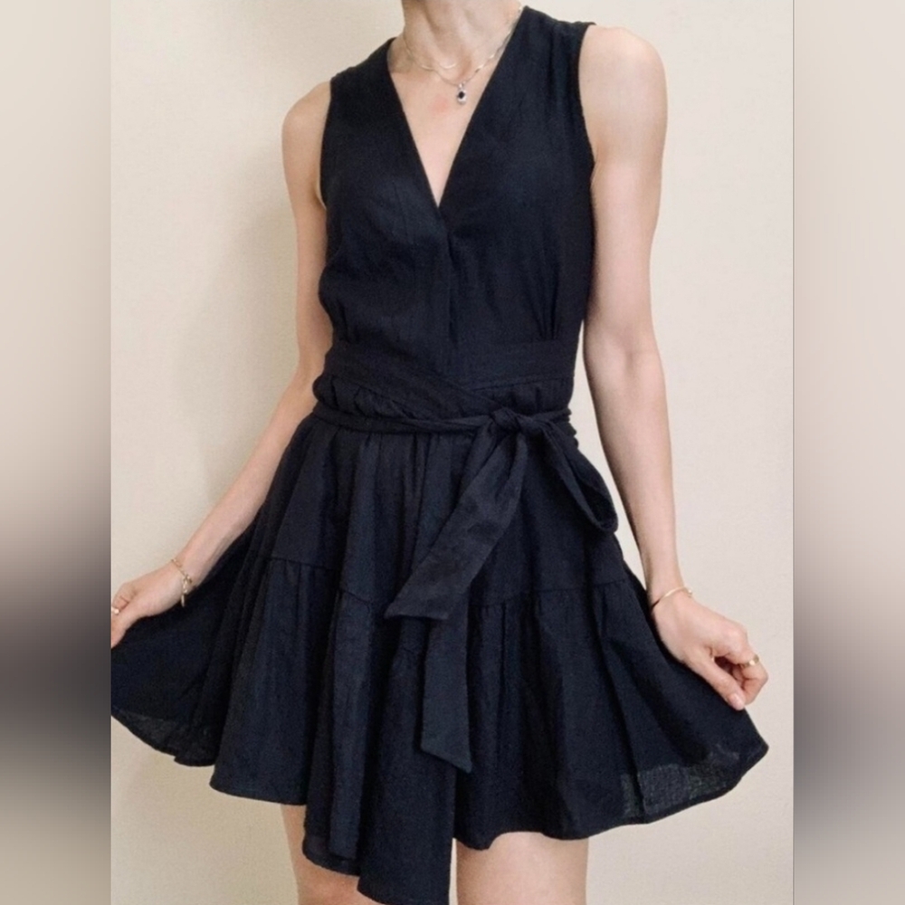Christian Lacroix Black Linen Wrap Dress Womens Size Medium Sleeveless Pockets